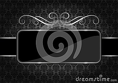 Blank vintage frame, banner, label. Frame Decorative with place for text. Background in black and platinum color Vector Illustration