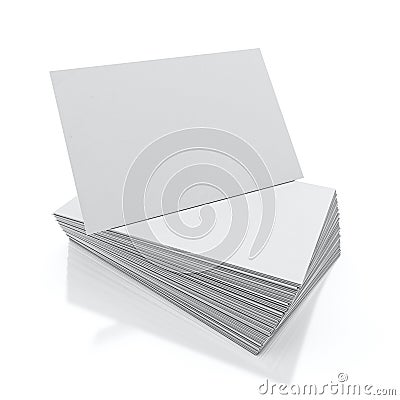 Blank visit cards pile isolated on white background with reflection Stock Photo