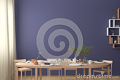 Blank wall mock up in the dinning room with served table Stock Photo