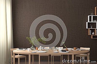 Blank wall mock up in the dinning room with served table Stock Photo