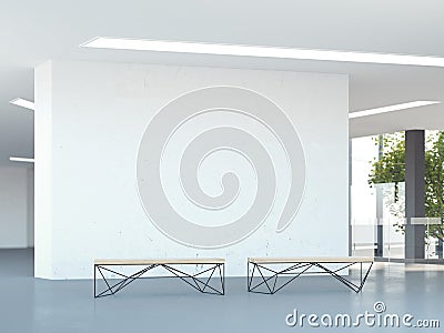 Blank wall in the modern office hall. 3d rendering Stock Photo