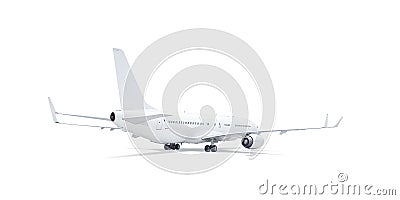 Blank white airplane mockup stand, backside view isolated, 3d rendering. Clear Airbus tailplane mock up template. Empty Stock Photo