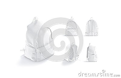 Blank white backpack with zipper and strap mockup, different views Stock Photo