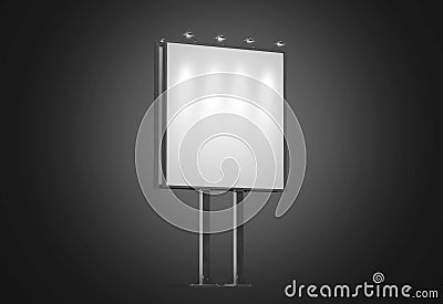 Blank white banner mock up on square city billboard at night Stock Photo