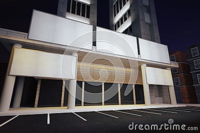 Blank white billboards in financial district of megapolis city a Stock Photo