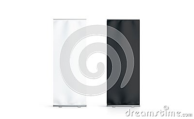 Blank white and black roll-up banner set display mockup, isolated, Stock Photo