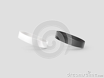 Blank white and black rubber wristband mockup, clipping path, Cartoon Illustration