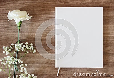 Blank white book, journal, wedding guestbook, notebook mockup. Stock Photo