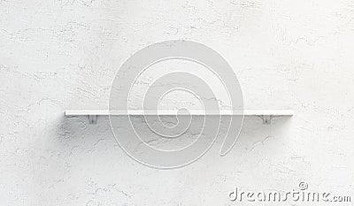 Blank white book shelf mockup mounted on wall Stock Photo