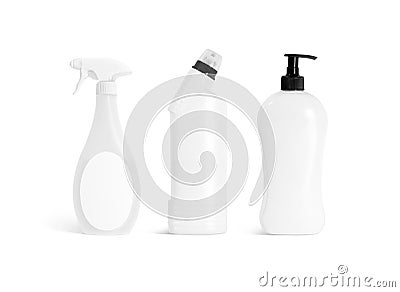 Blank white bottle with cleaning agent mockup, front view Stock Photo
