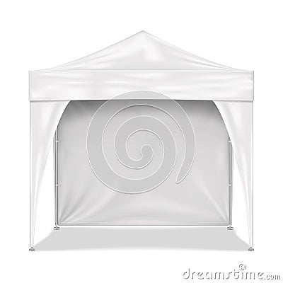 Canopy tent with back wall realistic vector mockup. Camping gazebo mock-up. Outdoor summer event portable booth template Vector Illustration