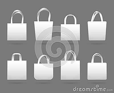 Blank white canvas fabric shopping bag vector templates Vector Illustration
