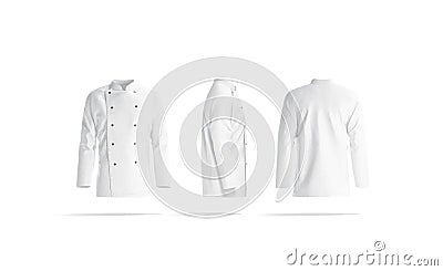 Blank white chef jacket with buttons mock up, different sides Stock Photo