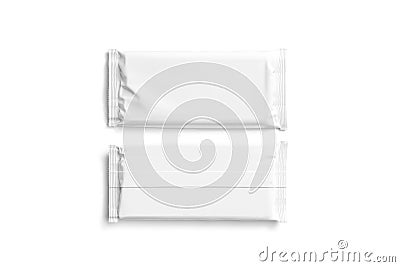 Blank white chocolate bar foil wrap mockup, front and back Stock Photo