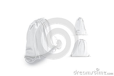 Blank white drawstring backpack mockup, different views Stock Photo