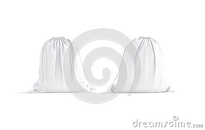 Blank white drawstring backpack mockup, front and back view Stock Photo