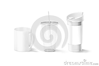 Blank white drink containers mockup, isolated Stock Photo