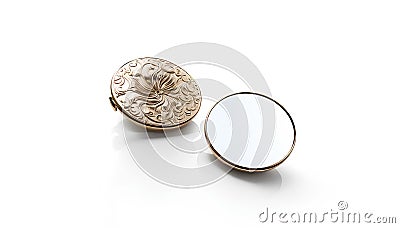 Blank white ellipse gold lapel badge mock up, front and back side view, 3d rendering. Empty luxury hard enamel pin Stock Photo