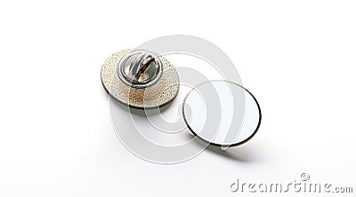 Blank white ellipse gold lapel badge mock up, front back Stock Photo