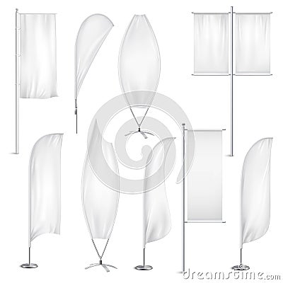 Blank White Flags Banners Realistic Set Vector Illustration