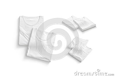 Blank white folded square t-shirt mockup pair, different views Stock Photo