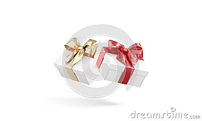 Blank white gift box with gold and red ribbon mockup Stock Photo