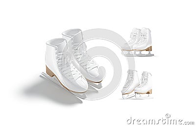 Blank white ice skates with blade mockup pair, different views Stock Photo