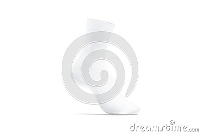 Blank white long sock on tiptoe mockup stand, side view Stock Photo