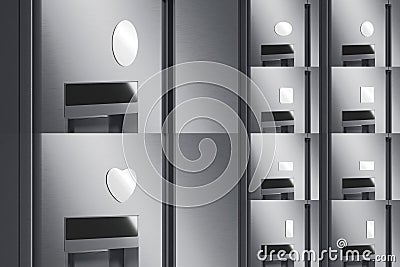 Blank white magnet on fridge mockup, different shapes, side view Stock Photo