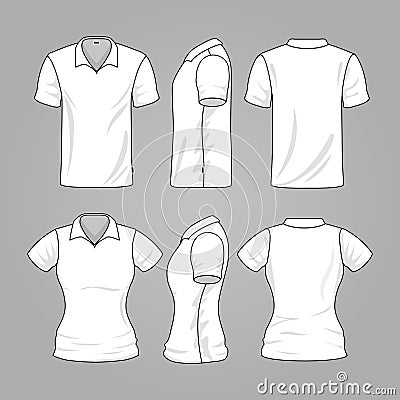 Blank white mens and womens t-shirt outline vector template Vector Illustration