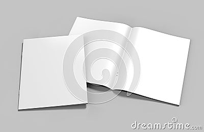 Blank white catalog, magazines,book mock up on grey background. 3d render illustration. Stock Photo