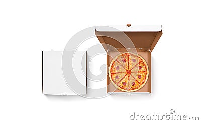 Blank white opened and closed pizza box mockup set Stock Photo