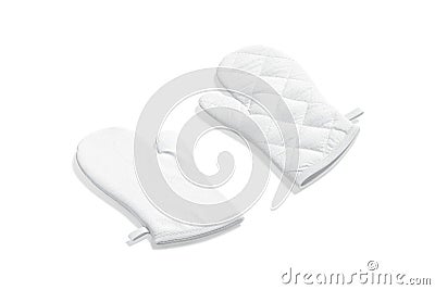 Blank white oven mitt mockup front and back, side view Stock Photo