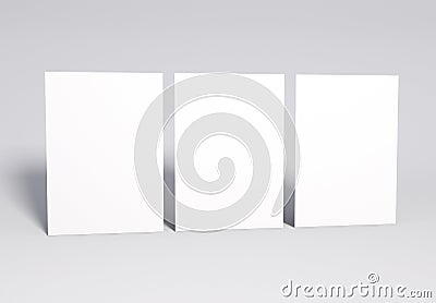 Blank 3 white Pages Mock up, 3d rendering. Stock Photo