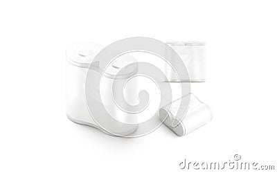 Blank white paper towel pack with label mockup, different sides Stock Photo