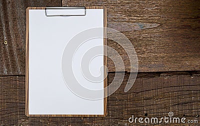 Blank white paper on wooden clipboard Stock Photo