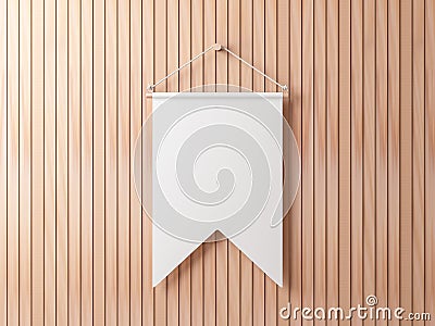 Blank White pennant hanging on wooden wall Stock Photo