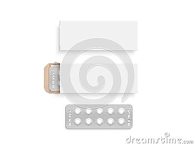 Blank white pill box design mockup set, isolated, 3d illustration Cartoon Illustration