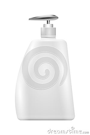 Blank white plastic pump bottle. Cartoon Illustration