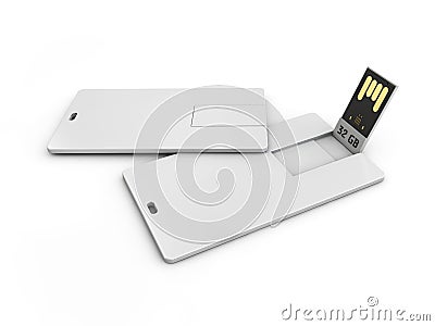 Blank white plastic wafer usb card mockup, 3d Illustration. Visiting flash drive namecard mock up Stock Photo