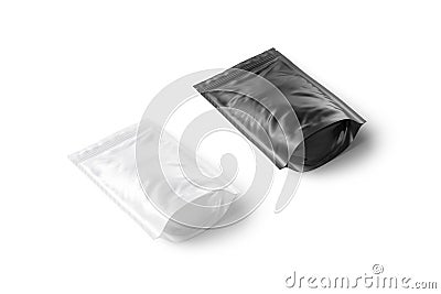 Blank blank and white plastic zipper pouch mockup lying, isolated Stock Photo