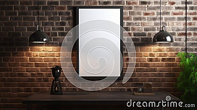 Bold And Busy Framed Mirror With Realistic Lighting On Brick Wall Stock Photo