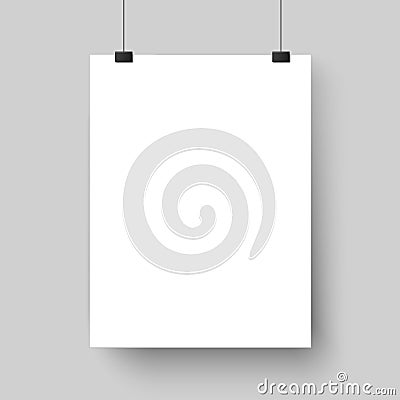 Blank white poster template. Affiche, paper sheet hanging on wall. Vector mockup Vector Illustration