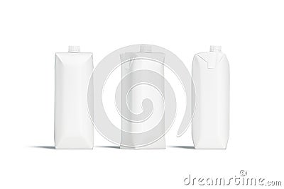 Blank white prisma juice pack with lid mockup set, sides Stock Photo