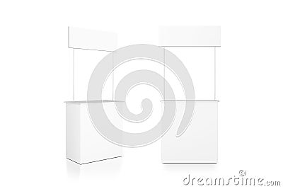 Blank white promo counter mockup stand, front and side view, clipping path Stock Photo