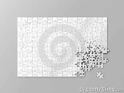 Blank white puzzles game mockup, connecting together, 3d rendering. Stock Photo