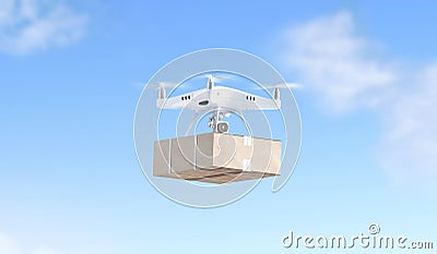 Blank white quadrocopter on sky background with box mock up Stock Photo