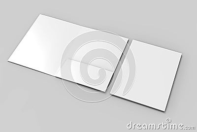 Blank white reinforced A4 single pocket folder catalog on grey background for mock up. 3D rendering. Stock Photo