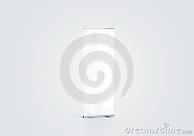 Blank white roll-up banner display mockup, side view, Stock Photo