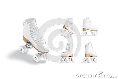 Blank white roller skates with wheels mockup, different views Stock Photo